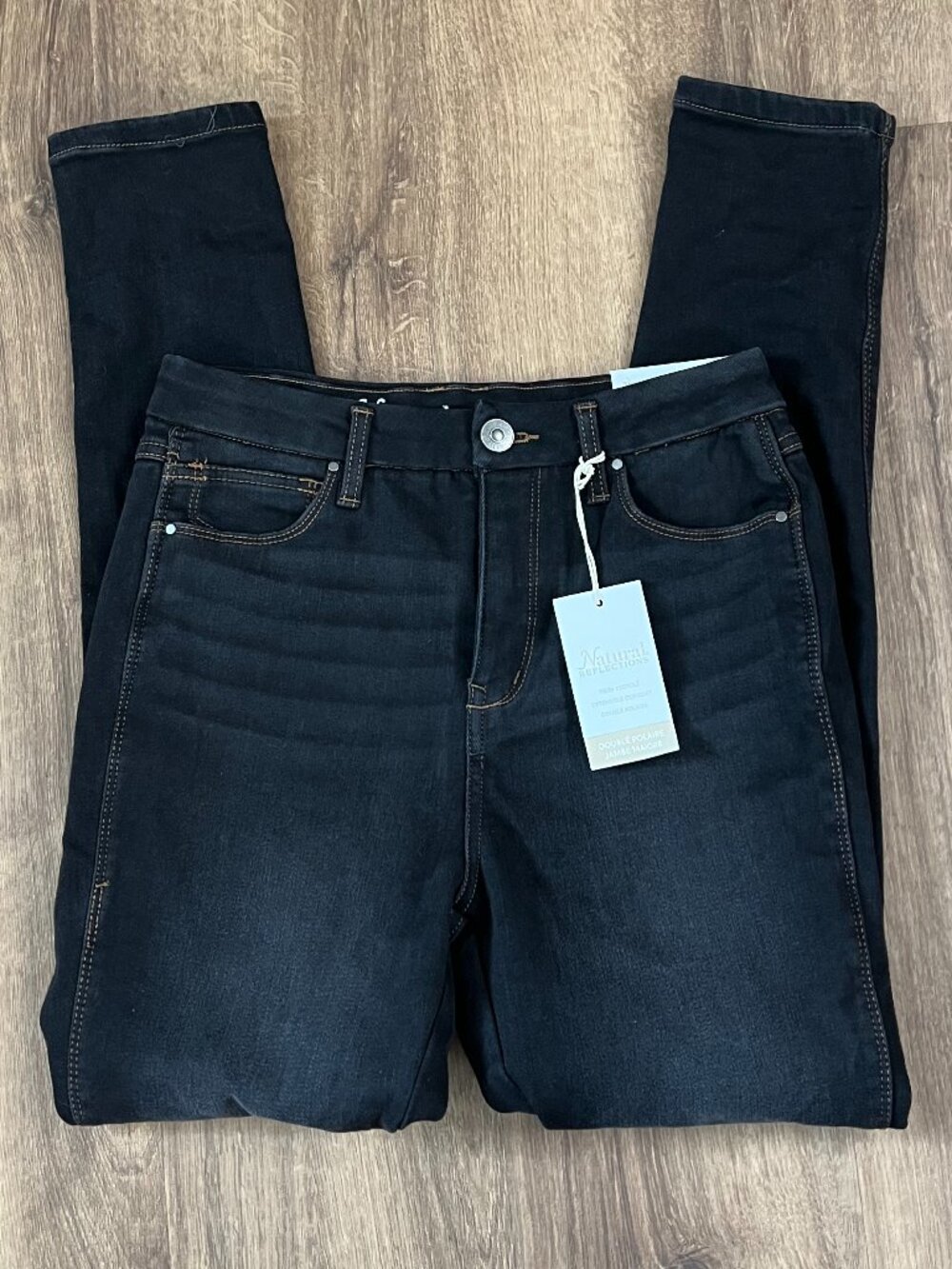 NEW Natural Reflections Fleece Lined Skinny Jeans Black Wash Sz 6